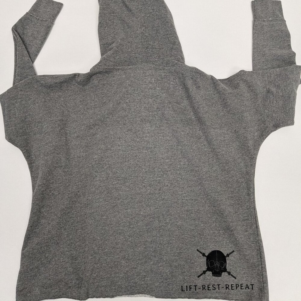 Barbells and Ponytails Skull Hoodie Crop Sweatshirt - Picture 2 of 2